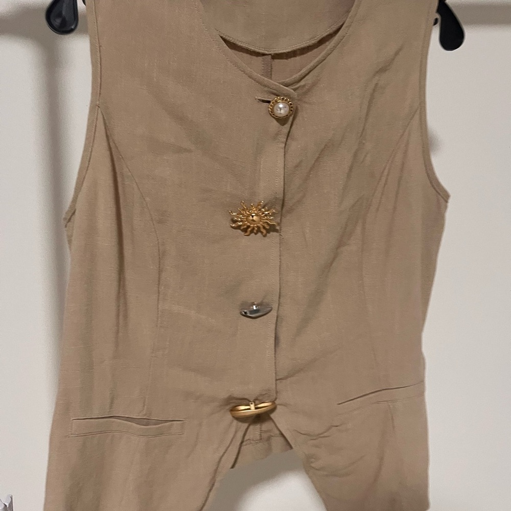 SHEIN Tan Sleeveless Blouse with Gold Accents